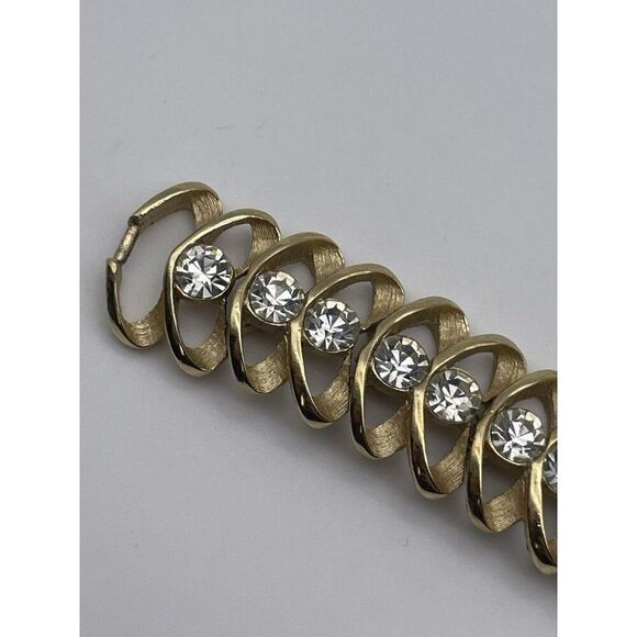 Crown Trifari Gold-Tone Clear Rhinestone Bracelet Signed - Picture 9 of 14